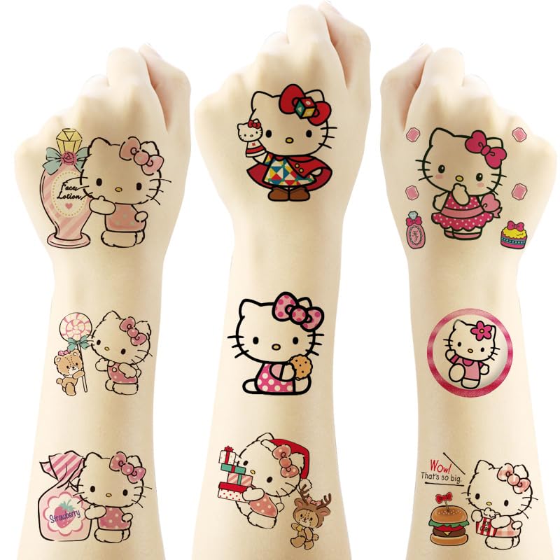 40pcs Temporary Tattoos for Kids,Hello Cat Kitty Birthday Party Supplies,Kitty Party Favors Fake Tattoos Stickers,Birthday Decorations Party Game Activities Reward Gifts