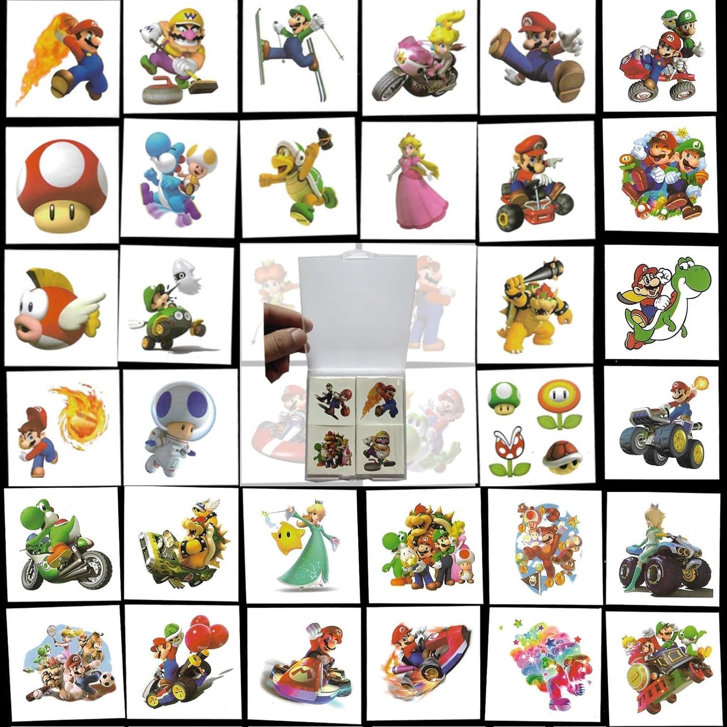 80Pc Mario Temporary Tattoos,Birthday Party Supplies, Favors Gifts Removable Fake Tattoo Stickers for Mario Birthday Party Decorations 2''x2''(40 Styless,Each 2Pcs,1 Clear Storage Box)