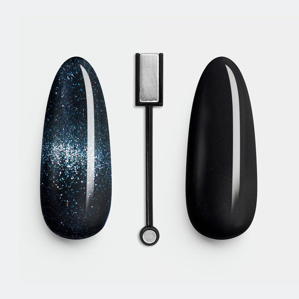 Gelous Fantasy Enchantment and Black Out gel nail polish swatch with Nail Art Magnet - photographed in New Zealand