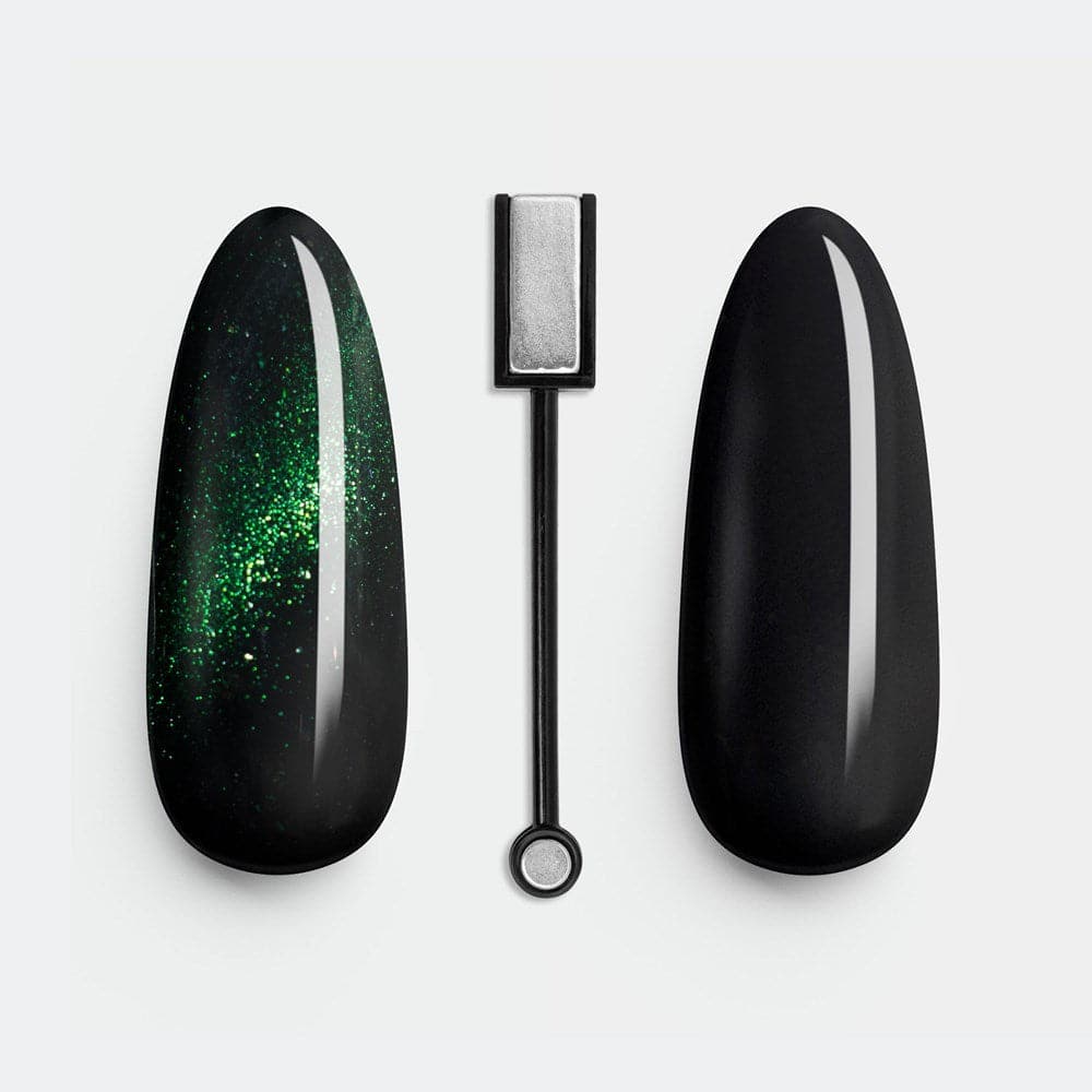 Gelous Fantasy Green Fairy and Black Out gel nail polish swatch with Nail Art Magnet- photographed in New Zealand