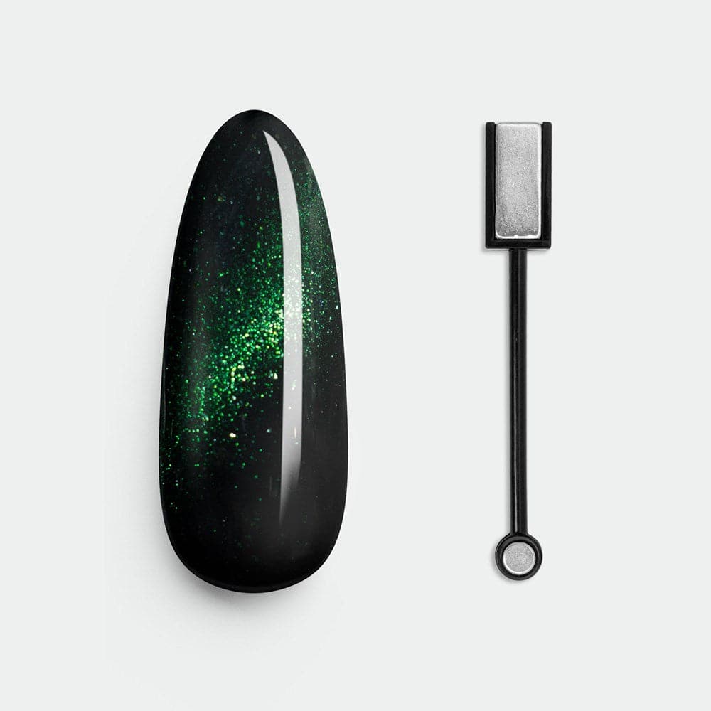 Gelous Fantasy Green Fairy gel nail polish swatch with Nail Art Magnet - photographed in New Zealand
