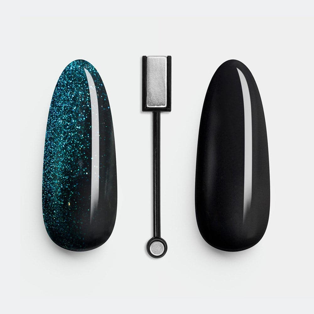 Gelous Fantasy Wishing Well and Black Out gel nail polish swatch with Nail Art Magnet - photographed in New Zealand
