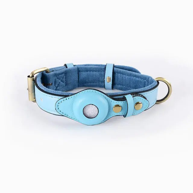 Leather Anti-Lost Dog Collar Blue S