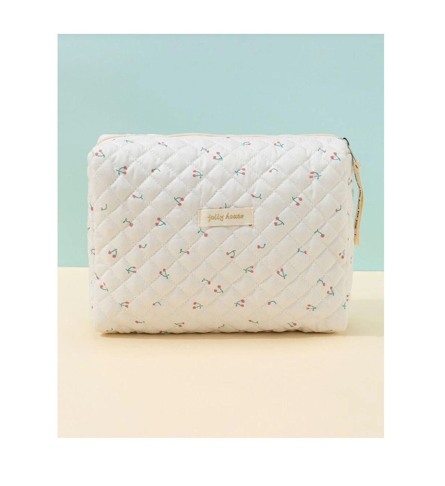 Cherry Print Square Makeup Bag