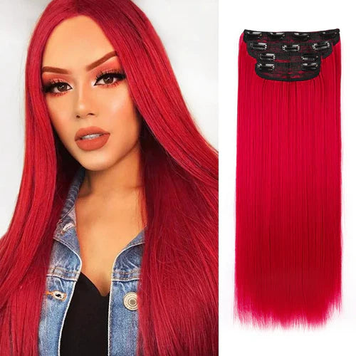 Clip in Synthetic Hair Extensions Long Wavy 4PCS Thick Hairpieces Dark