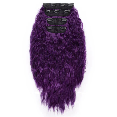 Clip in Synthetic Hair Extensions Long Wavy 4PCS Thick Hairpieces Dark