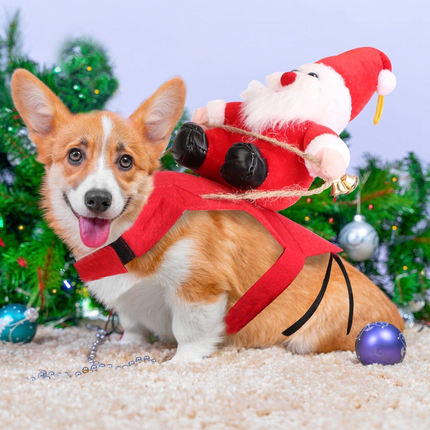 Christmas Costumes Red Winter Coat for Dog Riding Santa Claus with Bell