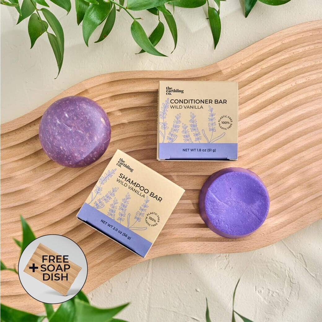 Shampoo & Conditioner for Hair Strength and Moisture + Free 4" Wooden Soap Dish Wild Vanilla