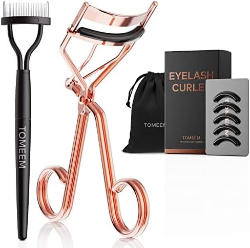 Eyelash Curler with Comb, Professional Volumizing Lash Lift Kit Lash Curler with Refill Pads for Home & Travel Uses, Rose Gold
