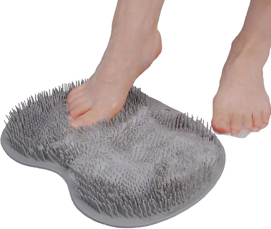 Shower Foot and Back Scrubber with Suction Cups,Wall Mounted Back Scrubber Silicone Exfoliating Soothes Tired Foot Clean Brush(Grey)