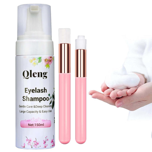 Eyelash Extension Cleanser 150ml Lash Shampoo with Two Brushes Eyelid Eye Lash Wash Foaming Bath Makeup Remover Cleaning Kit For Professional Salon Home Self Use