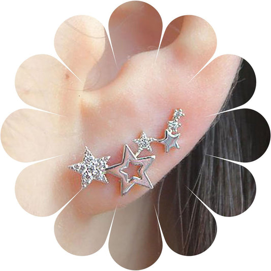 Boho Cz Star Ear Crawler Earrings Crystal Star Climber Earrings Gold Star Stud Earrings Vintage Cluster Star Earrings Jewelry for Women and Girls