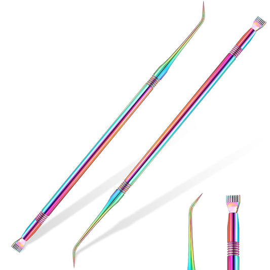 Chumia 2 Pieces Eyelash Lift Perm Tool Lash Separator Tint Tool Stainless Steel Metal Lash Lift Rods Tool for Eyelash Eyebrow Perming Tinting Curling Extensions Supplies (Multi Color,Comb)