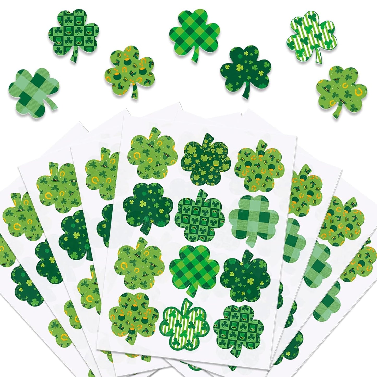 96 Pieces Shamrock Tattoo Stickers St. Patrick's Day Clover Temporary Tattoos Irish Party For Kids Adults Women Men Body Face Decor Accessories (8 Sheets)