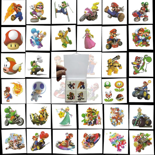 80Pc Mario Temporary Tattoos,Birthday Party Supplies, Favors Gifts Removable Fake Tattoo Stickers for Mario Birthday Party Decorations 2''x2''（40 Styless,Each 2Pcs,1 Clear Storage Box)