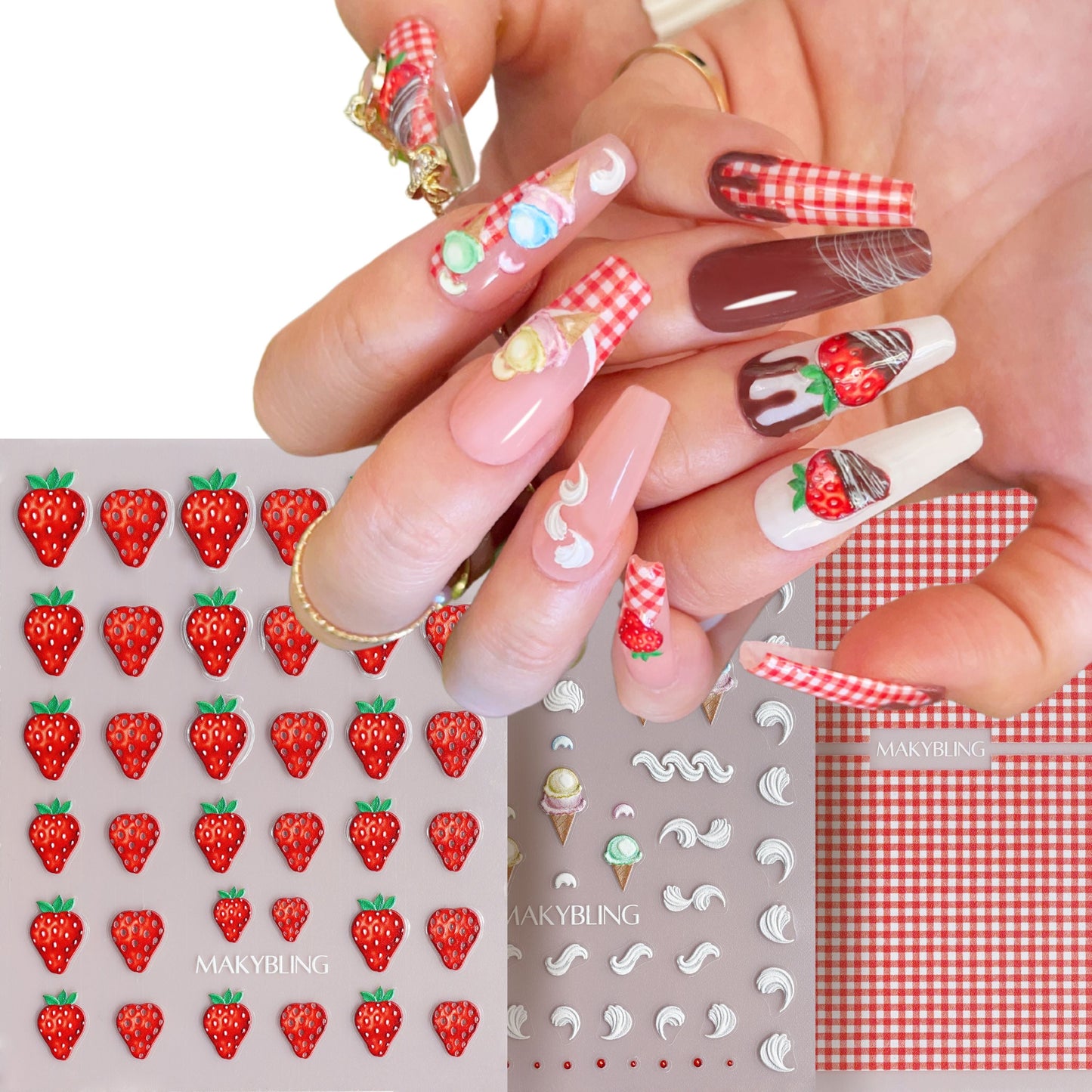 Strawberry Ice Cream Nail Stickers Kit