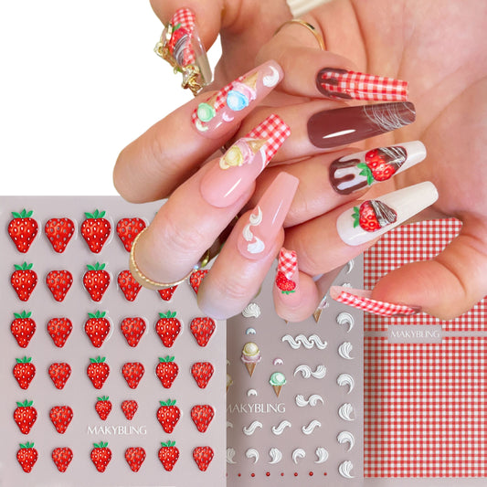Strawberry Ice Cream Nail Stickers Kit