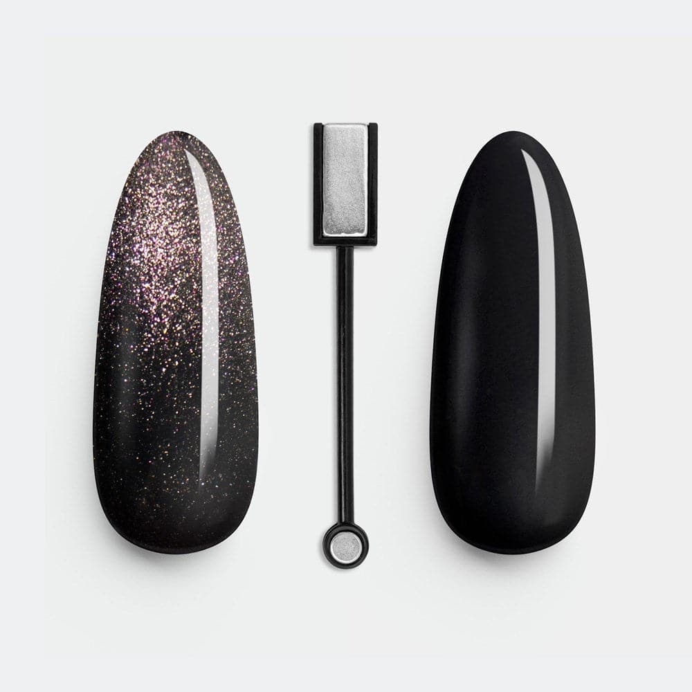 Gelous Fantasy Illusion and Black Out gel nail polish swatch with Nail Art Magnet - photographed in New Zealand