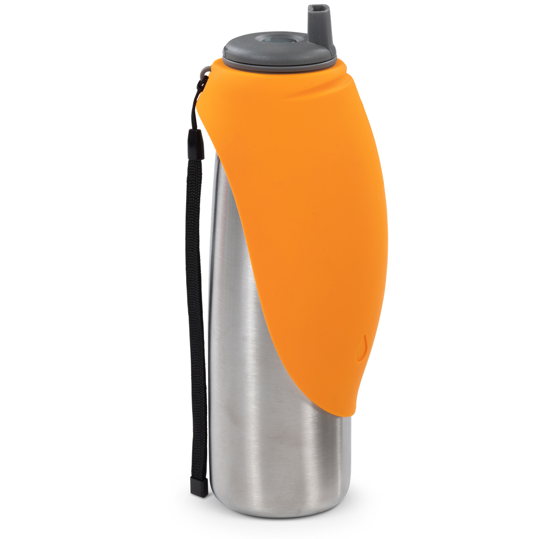 Double Wall Vacuum Insulated Stainless Steel Dog Travel Water Bottle with Silicone Flip Up Bowl