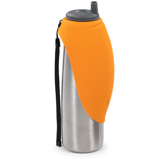 Double Wall Vacuum Insulated Stainless Steel Dog Travel Water Bottle with Silicone Flip Up Bowl