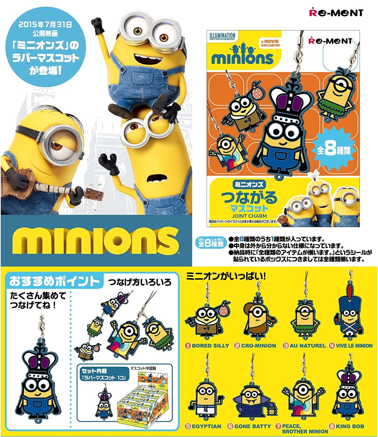 RE-MENT 202556 Minions Joint Charm 1 Box 8 Pcs. Complete Set