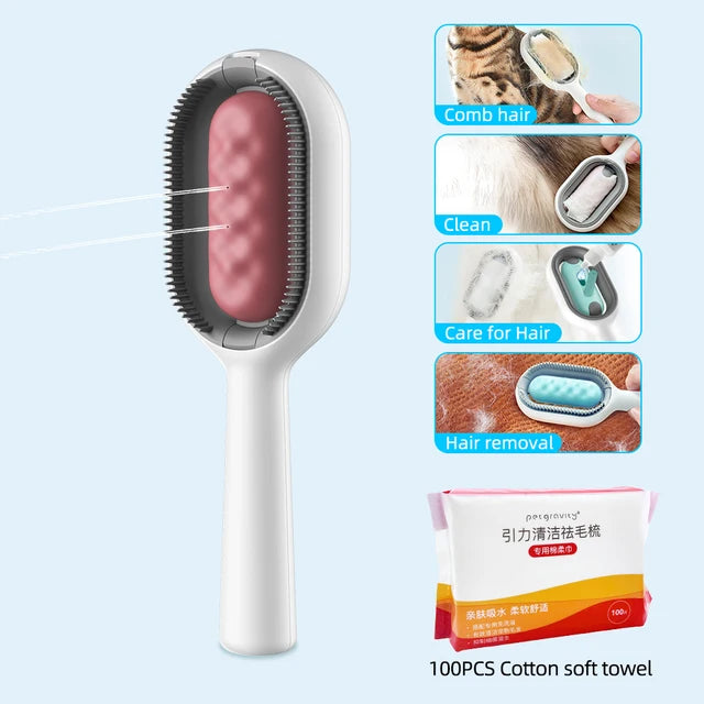 4-in-1 Pet Care Brush Pink Set with Wipes