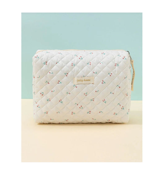 Cherry Print Square Makeup Bag