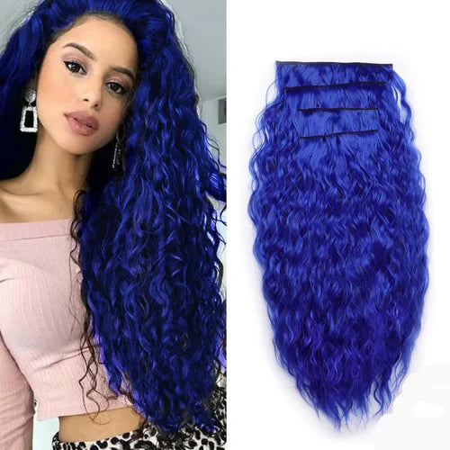 Clip in Synthetic Hair Extensions Long Wavy 4PCS Thick Hairpieces Dark