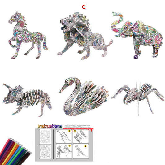 6pk 3D Coloring Puzzle Set with 24 Pen Markers - Type C
