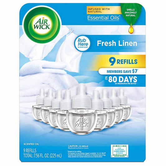 Air Wick - Scented Oil Air Freshener Refills, Fresh Linen - 9 Ct Each - 7.56 Oz
